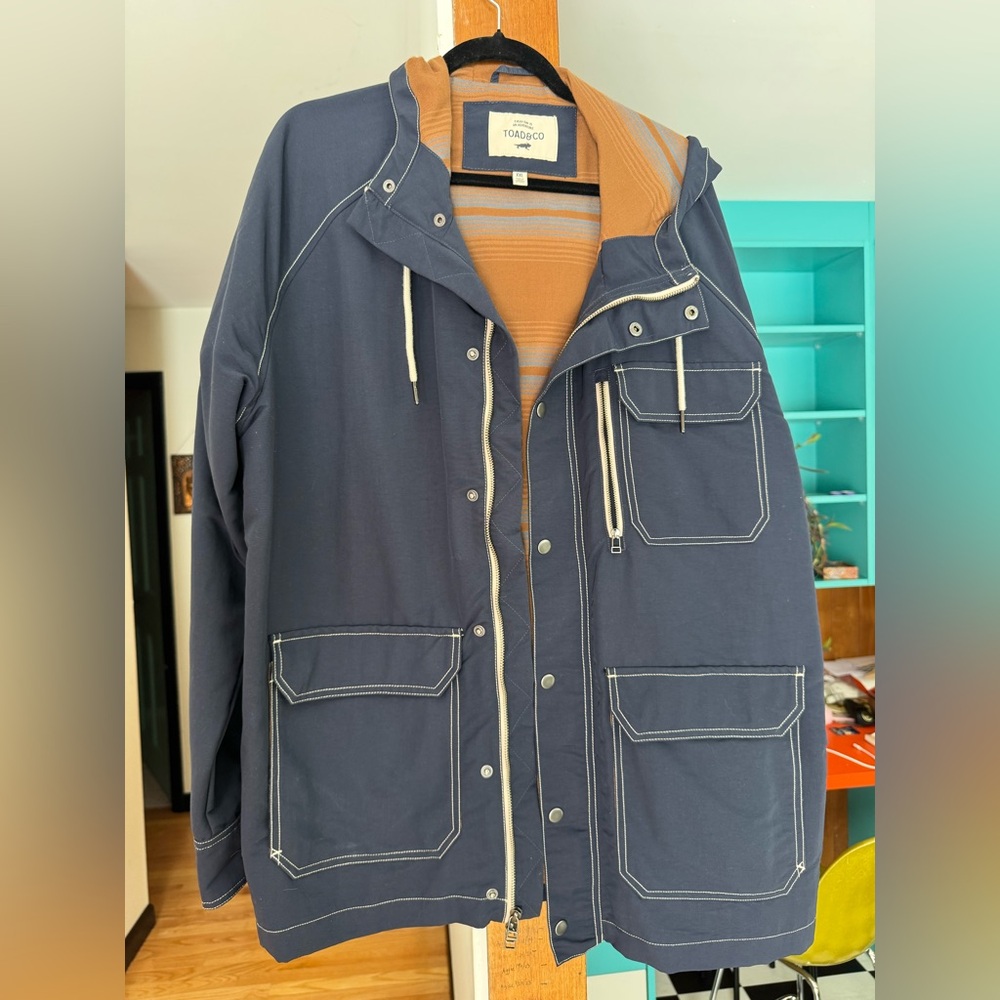Toad&Co Navy Raincoat with Tan Lining